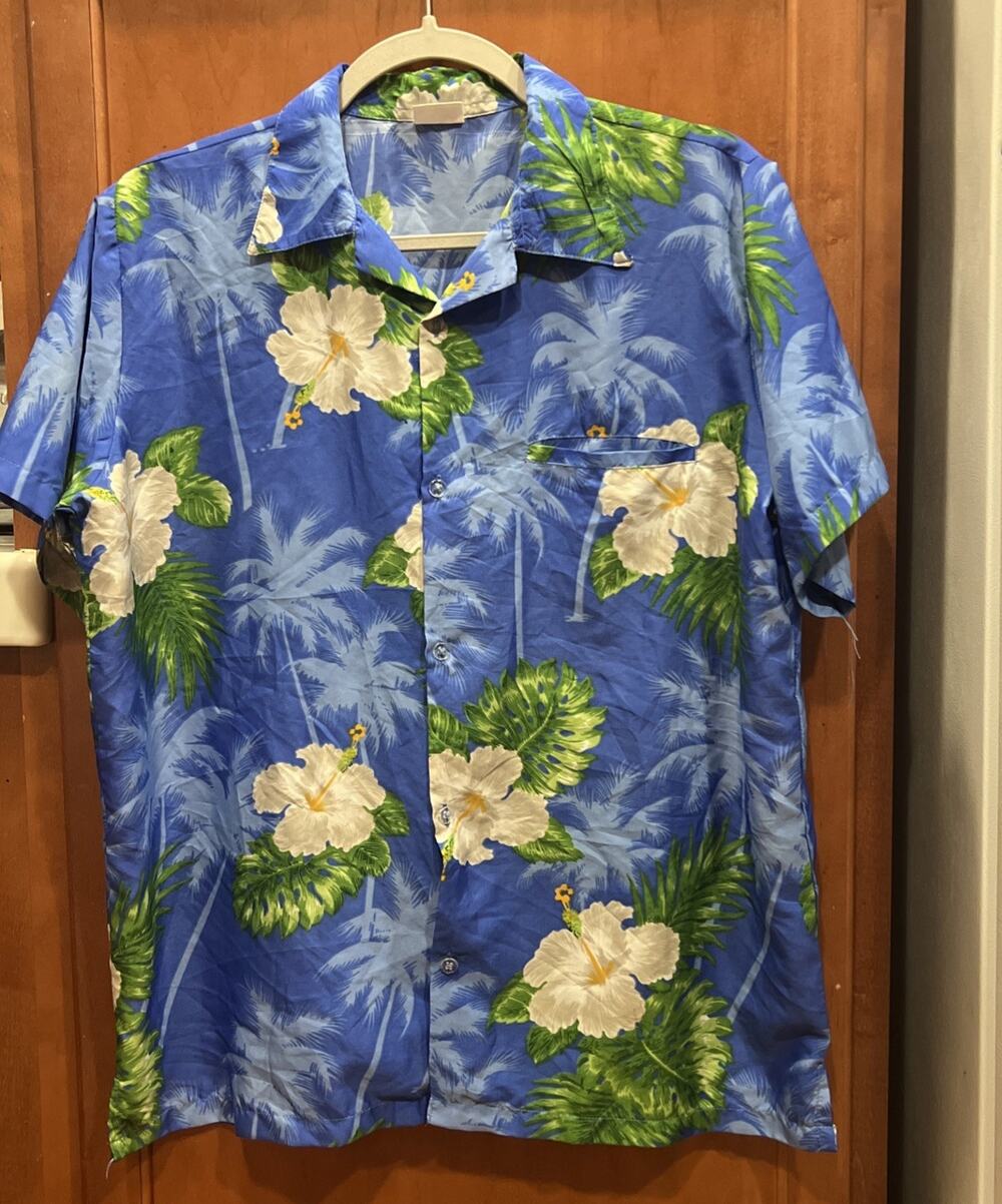 King Kameha Hawaiian Floral Short Sleeve Shirt Blue Men’s M
